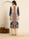 Beige & Navy Blue Floral Muslin Kurta Set - Image 3