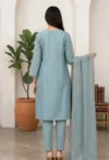 Dusty Sage Blue Embroidered Kurta Set - Image 3