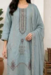 Dusty Sage Blue Embroidered Kurta Set - Image 2
