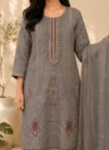 Smokey Ash Grey Embroidered Kurta Set - Image 3
