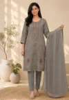 Smokey Ash Grey Embroidered Kurta Set