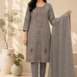 Smokey Ash Grey Embroidered Kurta Set