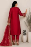 Ruby Red Heavy Embroidered Organza Kurta Set - Image 2