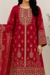 Ruby Red Heavy Embroidered Organza Kurta Set - Image 3