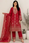 Ruby Red Heavy Embroidered Organza Kurta Set