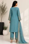 Vibrant Turquoise Heavy Embroidered Organza Kurta Set - Image 3