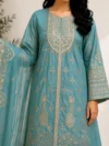 Vibrant Turquoise Heavy Embroidered Organza Kurta Set - Image 2