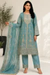 Vibrant Turquoise Heavy Embroidered Organza Kurta Set
