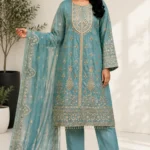 Vibrant Turquoise Heavy Embroidered Organza Kurta Set