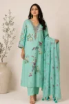 Vibrant Sea Green 3D Floral Printed Kurta Set