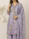 Lavender 3D Floral Printed Kurta Set - Image 3