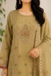 Champagne Beige Multicoloured Embroidered Kurta Set - Image 2