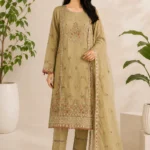 Champagne Beige Multicoloured Embroidered Kurta Set