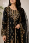 Midnight Black Heavy Embroidered Organza Kurta Set - Image 3