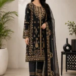 Midnight Black Heavy Embroidered Organza Kurta Set