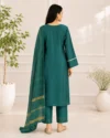 Teal Green White Thread Embroidered Suit Set - Image 2
