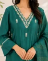 Teal Green White Thread Embroidered Suit Set - Image 4