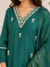 Teal Green White Thread Embroidered Suit Set - Image 3