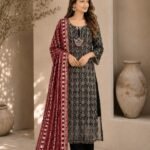 Black & Maroon Embroidered Kurta Set
