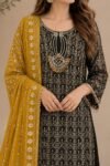 Black & Yellow Embroidered Kurta Set - Image 2