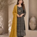 Black & Yellow Embroidered Kurta Set