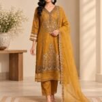 Golden Mustard Embroidered Kurta Set