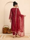 Maroon Embroidered Kurta Set - Image 3