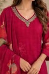 Rani Pink Floral Printed Kurta Set - Image 2