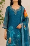Royal Blue Floral Kurta Set - Image 2