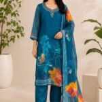 Royal Blue Floral Kurta Set