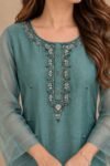 Teal Embroidered Kurta Set - Image 2